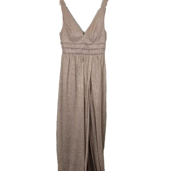 City Triangles Metallic ALine Gown with Beaded Waist Bands Blush PROM WEDDING 13 - Picture 2 of 12